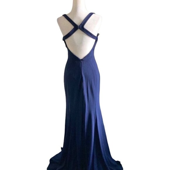Navy Open Back Minimalist Long Formal Prom Dress US S - Picture 4 of 5